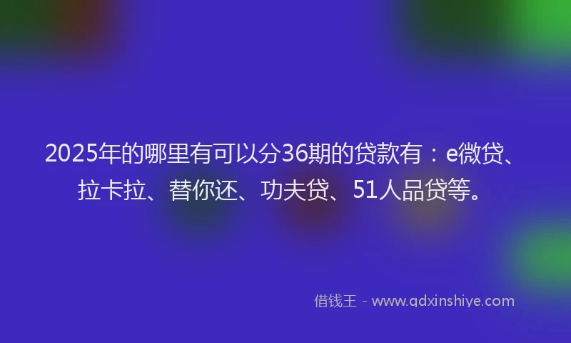 2025年的哪里有可以分36期的贷款有：e微贷、拉卡拉、替你还、功夫贷、51人品贷等。