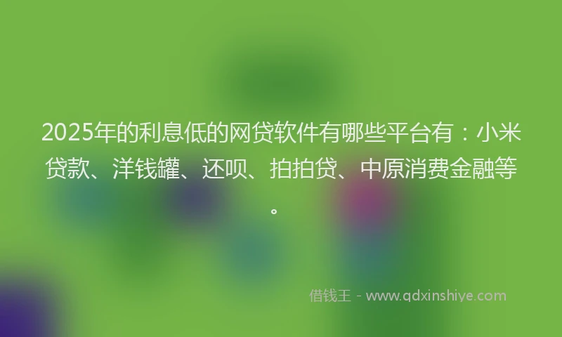 2025年的利息低的网贷软件有哪些平台有：小米贷款、洋钱罐、还呗、拍拍贷、中原消费金融等。