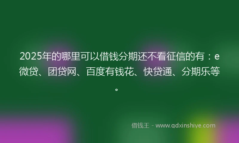 2025年的哪里可以借钱分期还不看征信的有：e微贷、团贷网、百度有钱花、快贷通、分期乐等。