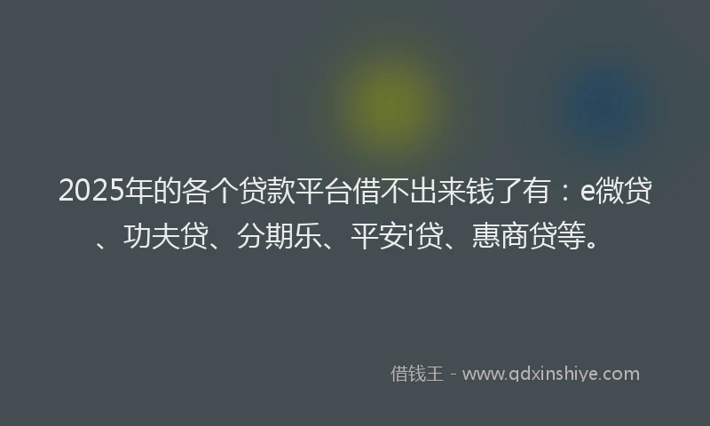 2025年的各个贷款平台借不出来钱了有：e微贷、功夫贷、分期乐、平安i贷、惠商贷等。