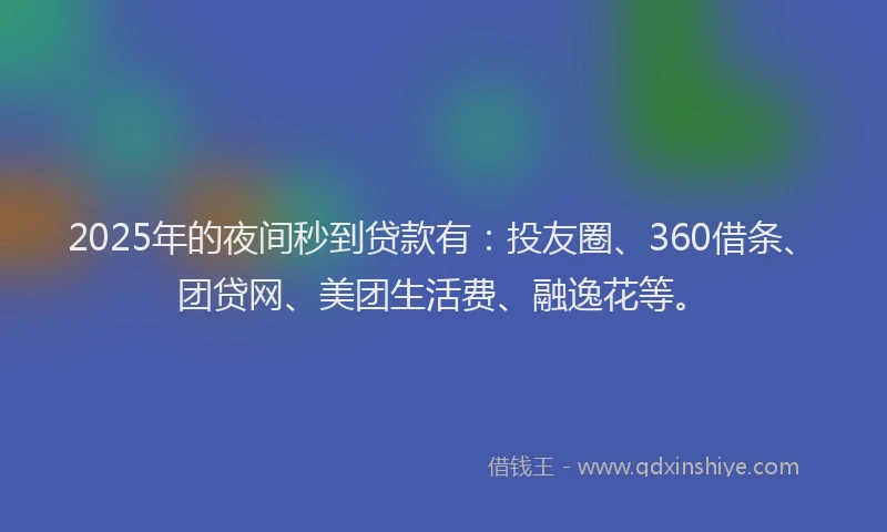 2025年的夜间秒到贷款有：投友圈、360借条、团贷网、美团生活费、融逸花等。
