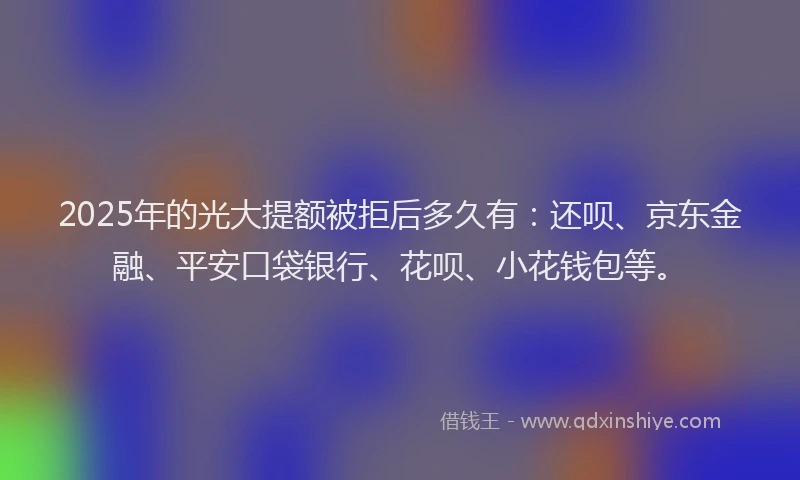 2025年的光大提额被拒后多久有：还呗、京东金融、平安口袋银行、花呗、小花钱包等。