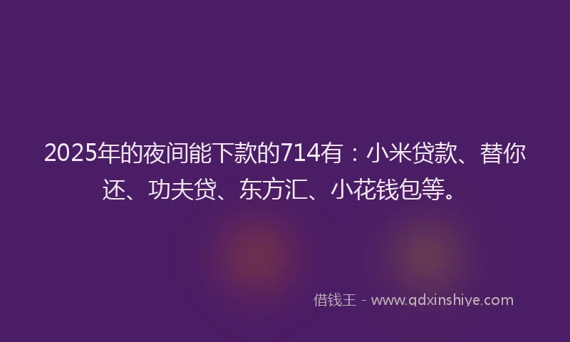 2025年的夜间能下款的714有：小米贷款、替你还、功夫贷、东方汇、小花钱包等。