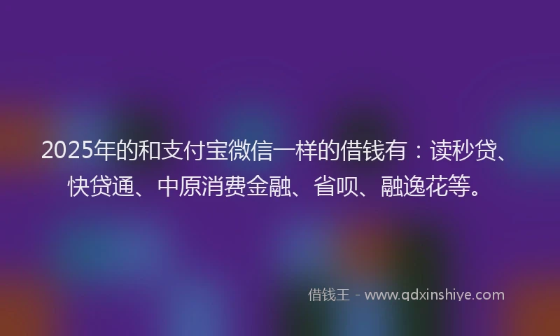 2025年的和支付宝微信一样的借钱有：读秒贷、快贷通、中原消费金融、省呗、融逸花等。