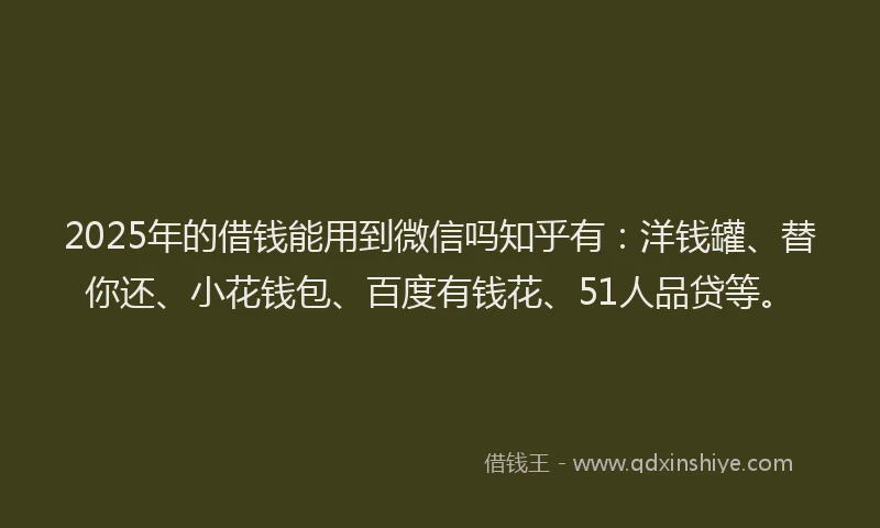 2025年的借钱能用到微信吗知乎有：洋钱罐、替你还、小花钱包、百度有钱花、51人品贷等。