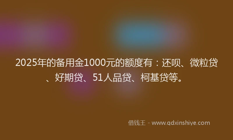 2025年的备用金1000元的额度有：还呗、微粒贷、好期贷、51人品贷、柯基贷等。