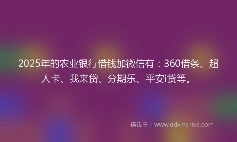 2025年的农业银行借钱加微信有：360借条、超人卡、我来贷、分期乐、平安i贷等。