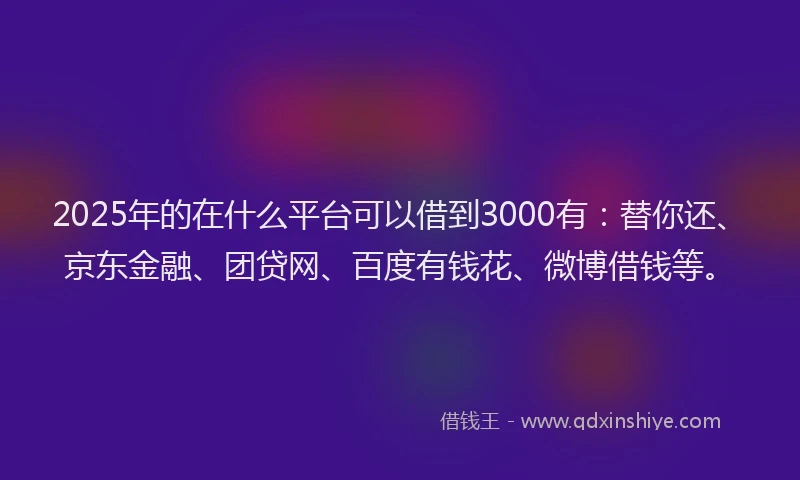 2025年的在什么平台可以借到3000有：替你还、京东金融、团贷网、百度有钱花、微博借钱等。