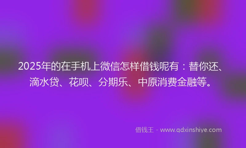 2025年的在手机上微信怎样借钱呢有：替你还、滴水贷、花呗、分期乐、中原消费金融等。