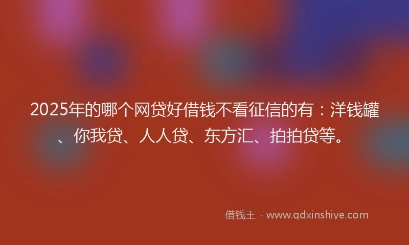 2025年的哪个网贷好借钱不看征信的有：洋钱罐、你我贷、人人贷、东方汇、拍拍贷等。