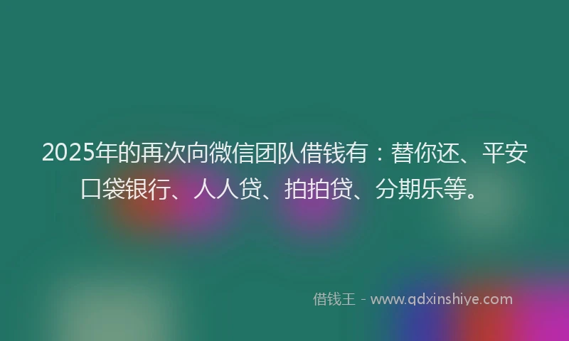 2025年的再次向微信团队借钱有：替你还、平安口袋银行、人人贷、拍拍贷、分期乐等。