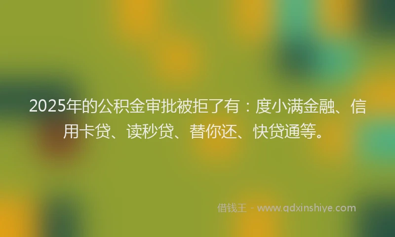 2025年的公积金审批被拒了有：度小满金融、信用卡贷、读秒贷、替你还、快贷通等。