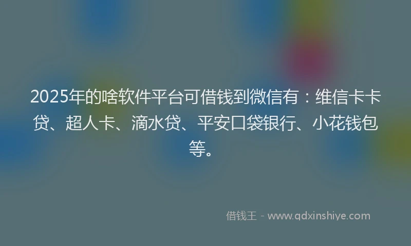 2025年的啥软件平台可借钱到微信有：维信卡卡贷、超人卡、滴水贷、平安口袋银行、小花钱包等。