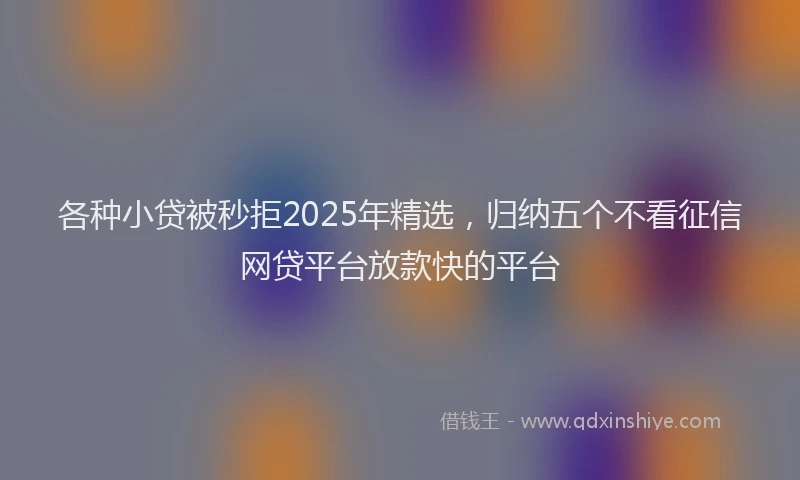 各种小贷被秒拒2025年精选，归纳五个不看征信网贷平台放款快的平台