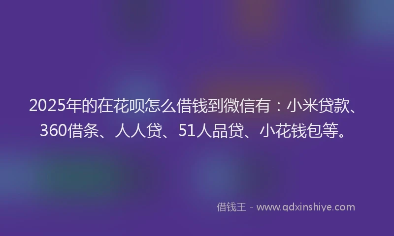 2025年的在花呗怎么借钱到微信有：小米贷款、360借条、人人贷、51人品贷、小花钱包等。