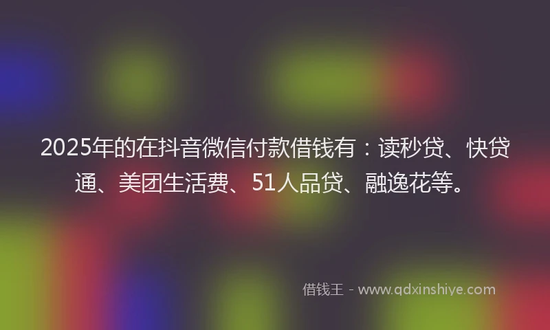 2025年的在抖音微信付款借钱有：读秒贷、快贷通、美团生活费、51人品贷、融逸花等。