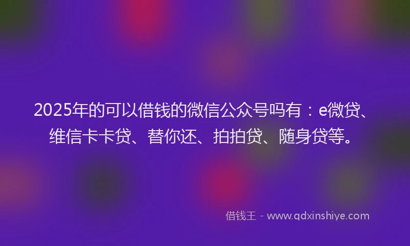 2025年的可以借钱的微信公众号吗有：e微贷、维信卡卡贷、替你还、拍拍贷、随身贷等。