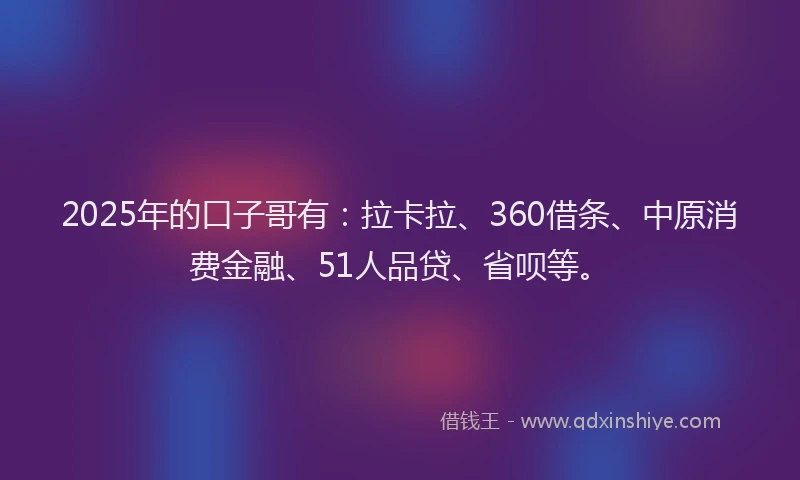 2025年的口子哥有：拉卡拉、360借条、中原消费金融、51人品贷、省呗等。