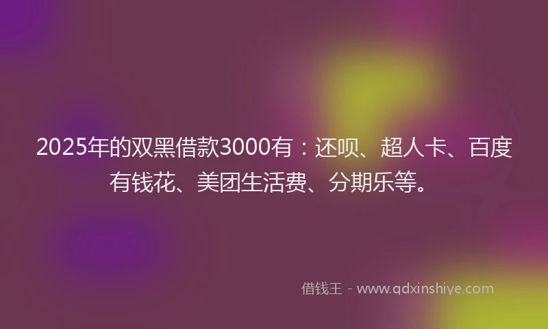 2025年的双黑借款3000有：还呗、超人卡、百度有钱花、美团生活费、分期乐等。