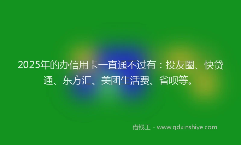 2025年的办信用卡一直通不过有：投友圈、快贷通、东方汇、美团生活费、省呗等。