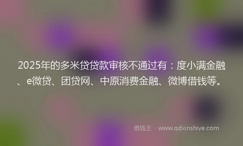 2025年的多米贷贷款审核不通过有：度小满金融、e微贷、团贷网、中原消费金融、微博借钱等。