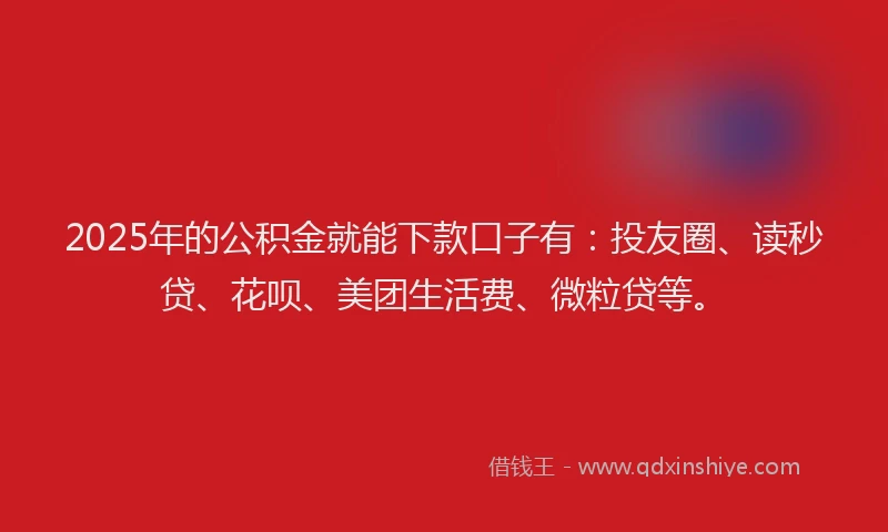 2025年的公积金就能下款口子有：投友圈、读秒贷、花呗、美团生活费、微粒贷等。