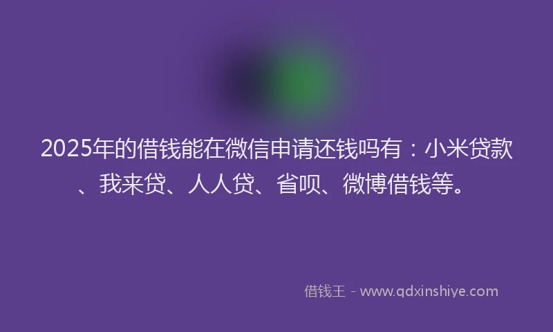 2025年的借钱能在微信申请还钱吗有：小米贷款、我来贷、人人贷、省呗、微博借钱等。