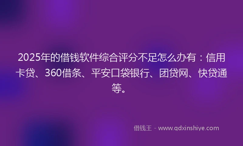 2025年的借钱软件综合评分不足怎么办有：信用卡贷、360借条、平安口袋银行、团贷网、快贷通等。