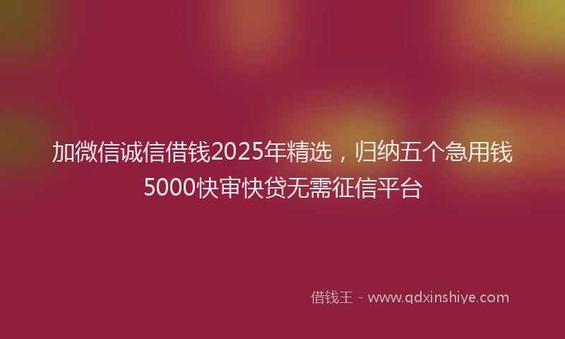 加微信诚信借钱2025年精选，归纳五个急用钱5000快审快贷无需征信平台