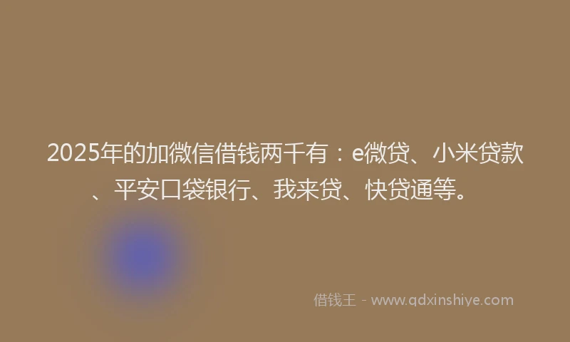 2025年的加微信借钱两千有：e微贷、小米贷款、平安口袋银行、我来贷、快贷通等。