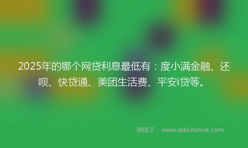 2025年的哪个网贷利息最低有：度小满金融、还呗、快贷通、美团生活费、平安i贷等。