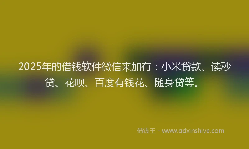 2025年的借钱软件微信来加有：小米贷款、读秒贷、花呗、百度有钱花、随身贷等。