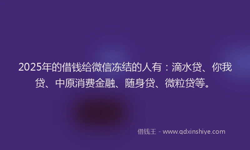 2025年的借钱给微信冻结的人有：滴水贷、你我贷、中原消费金融、随身贷、微粒贷等。