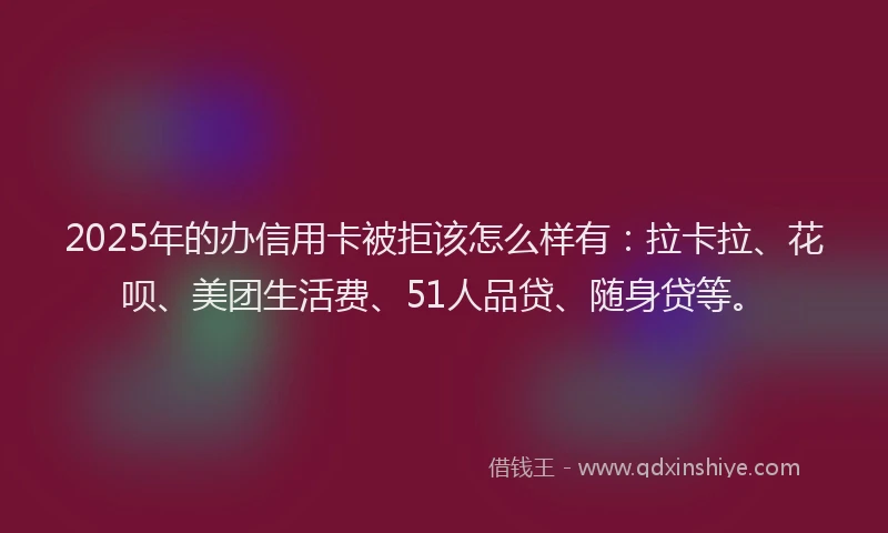 2025年的办信用卡被拒该怎么样有：拉卡拉、花呗、美团生活费、51人品贷、随身贷等。