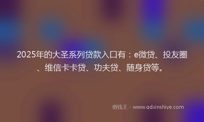 2025年的大圣系列贷款入口有：e微贷、投友圈、维信卡卡贷、功夫贷、随身贷等。