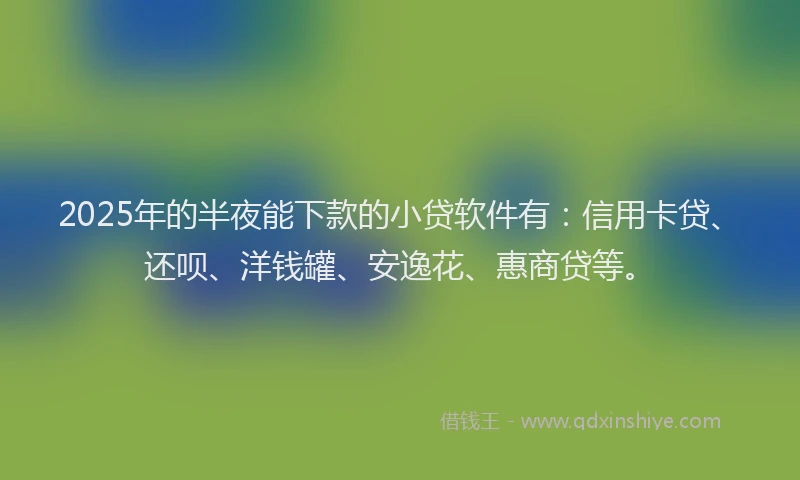 2025年的半夜能下款的小贷软件有：信用卡贷、还呗、洋钱罐、安逸花、惠商贷等。