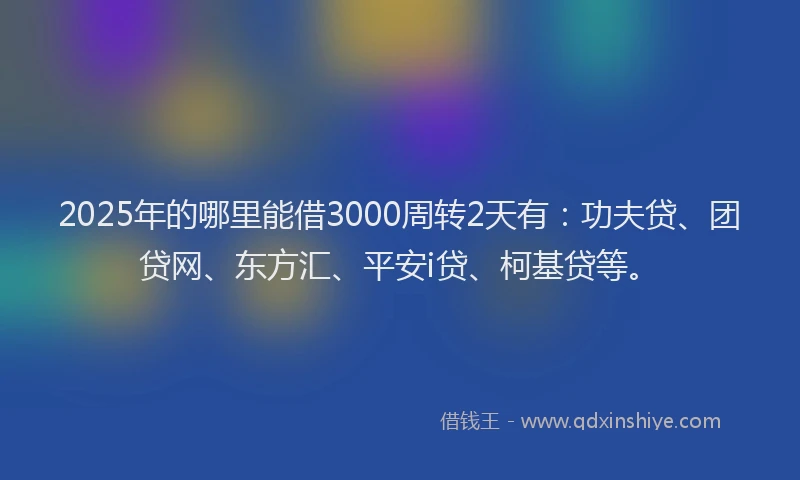 2025年的哪里能借3000周转2天有：功夫贷、团贷网、东方汇、平安i贷、柯基贷等。