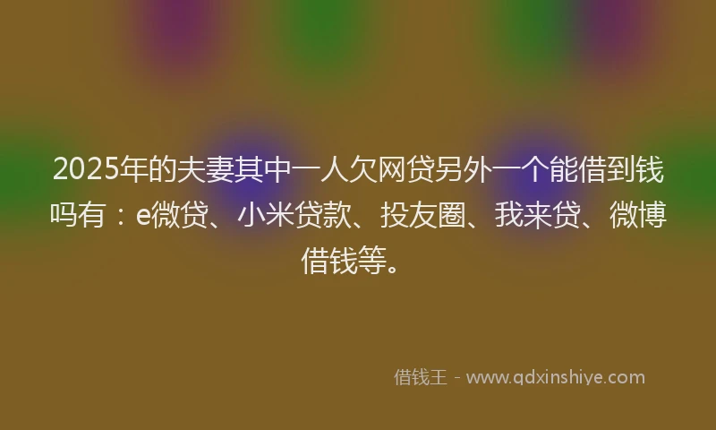 2025年的夫妻其中一人欠网贷另外一个能借到钱吗有：e微贷、小米贷款、投友圈、我来贷、微博借钱等。