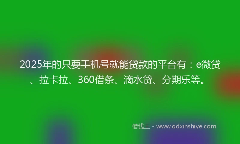 2025年的只要手机号就能贷款的平台有：e微贷、拉卡拉、360借条、滴水贷、分期乐等。