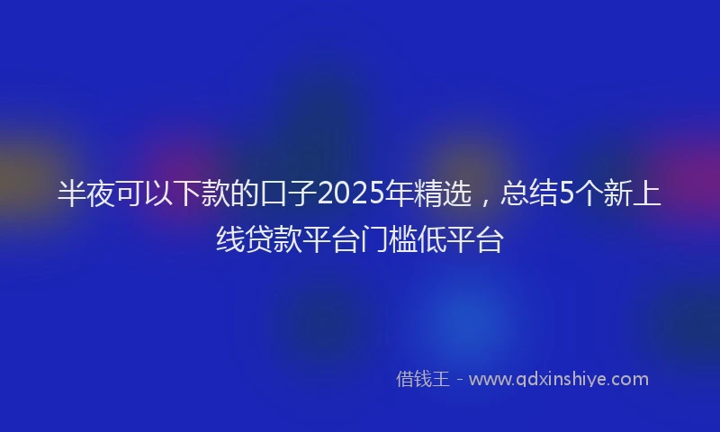 半夜可以下款的口子2025年精选，总结5个新上线贷款平台门槛低平台