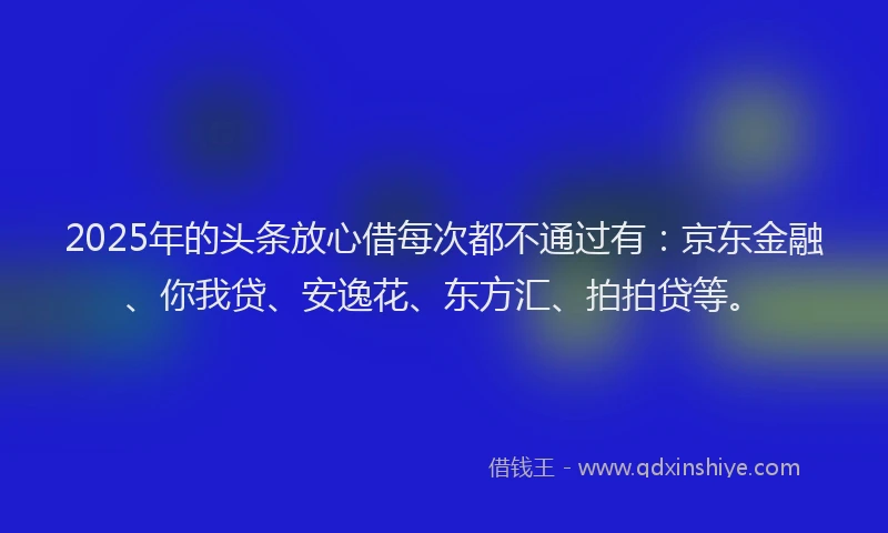 2025年的头条放心借每次都不通过有：京东金融、你我贷、安逸花、东方汇、拍拍贷等。