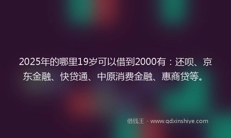 2025年的哪里19岁可以借到2000有：还呗、京东金融、快贷通、中原消费金融、惠商贷等。
