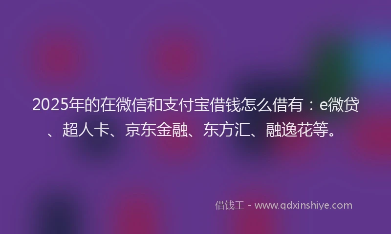 2025年的在微信和支付宝借钱怎么借有：e微贷、超人卡、京东金融、东方汇、融逸花等。