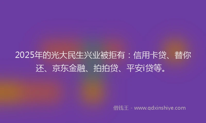2025年的光大民生兴业被拒有：信用卡贷、替你还、京东金融、拍拍贷、平安i贷等。