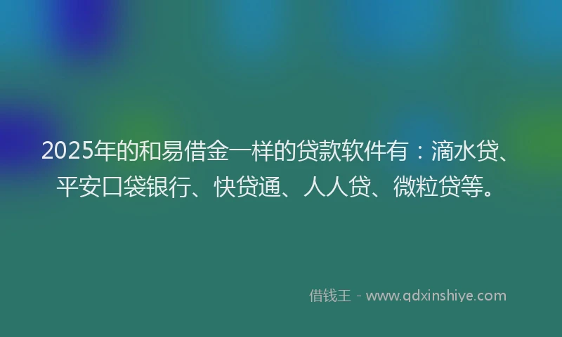 2025年的和易借金一样的贷款软件有：滴水贷、平安口袋银行、快贷通、人人贷、微粒贷等。