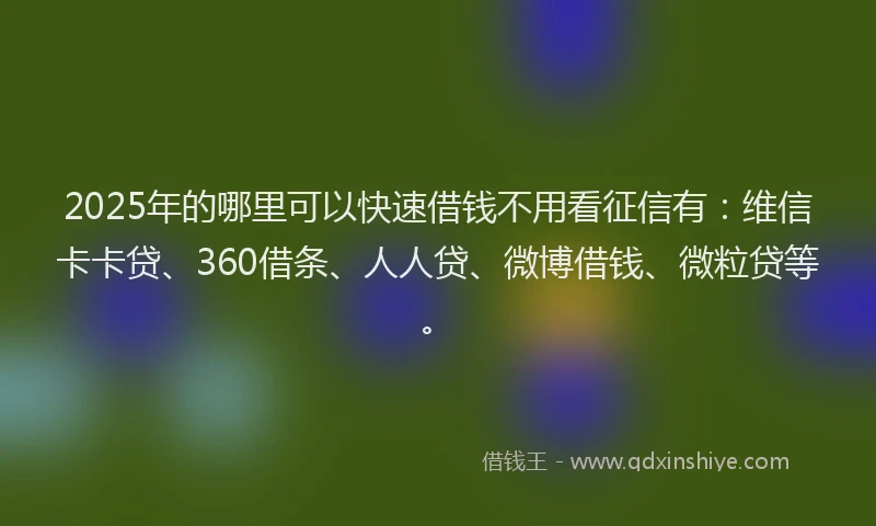 2025年的哪里可以快速借钱不用看征信有：维信卡卡贷、360借条、人人贷、微博借钱、微粒贷等。