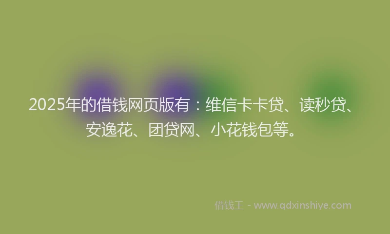 2025年的借钱网页版有：维信卡卡贷、读秒贷、安逸花、团贷网、小花钱包等。
