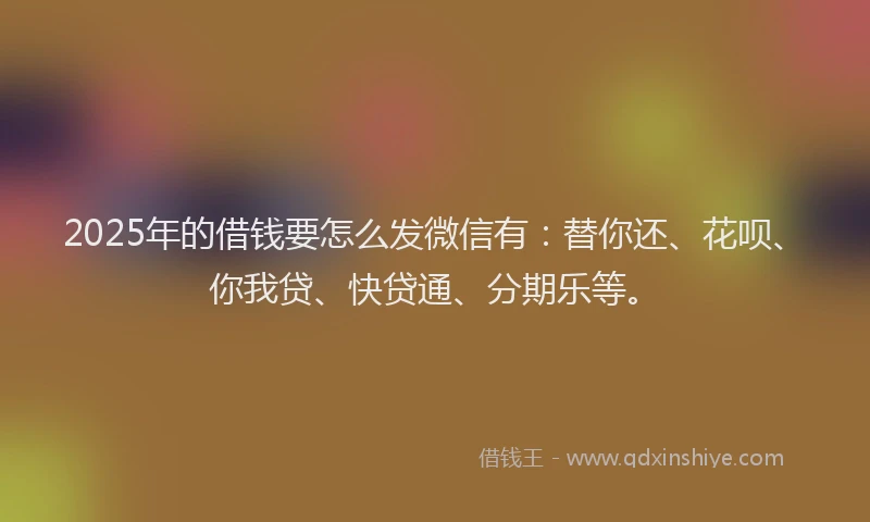 2025年的借钱要怎么发微信有：替你还、花呗、你我贷、快贷通、分期乐等。