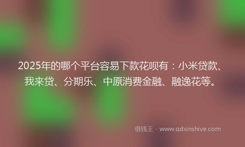 2025年的哪个平台容易下款花呗有：小米贷款、我来贷、分期乐、中原消费金融、融逸花等。