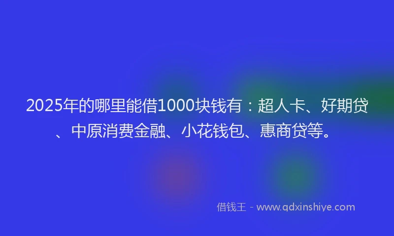 2025年的哪里能借1000块钱有：超人卡、好期贷、中原消费金融、小花钱包、惠商贷等。